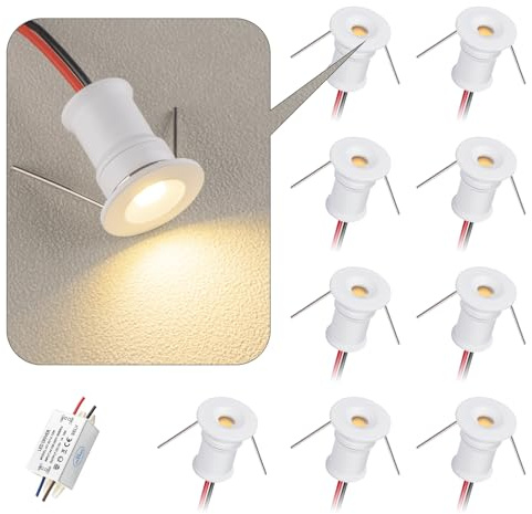 HHTUN Mini faretto LED 902 120°, DC12V 1W, 80Ra, 75lm, dimensioni ridotte, installazione integrata, adatto per l'illuminazione di mobili come cantinette per vino, scarpiere, ecc.(6000K,White,9Pack)
