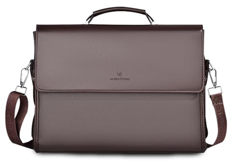FANDARE Laptop Briefcase Men Notebook Case PU Leather Document Case Cross-Body Shoulder Messenger Bag 12.9 inch Laptop Handbag Work Travel Business School Professional Waterproof Bag Brown