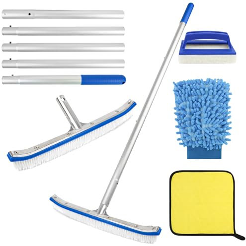 Brosse Piscine, Brosse de Nettoyage pour Piscine de 43 cm, Balai Piscine avec Barre en Aluminium Réglable en Longueur de 180cm, Kit Nettoyage Piscine de 5 Pièces pour Piscine, Spa, Baignoires, Murs
