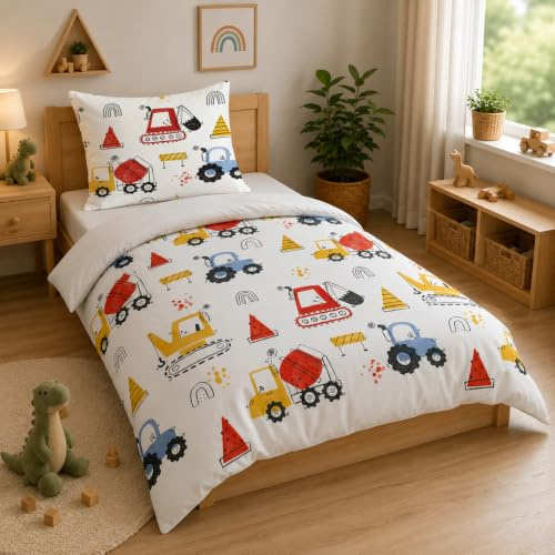 Caregchrisj Traktor Bettwäsche 135x200 cm für Kinder, Trecker Kinderbettwäsche für Jungen, Mikrofaser Bettbezug mit Kissenbezug 80x80cm