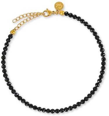 Kvinnors ankelband med äkta jade pärlor 4 mm - vattentät - ankelrem i natursten färgad med justerbart spänne i 18K guld, 22-27 cm, Rostfritt stål