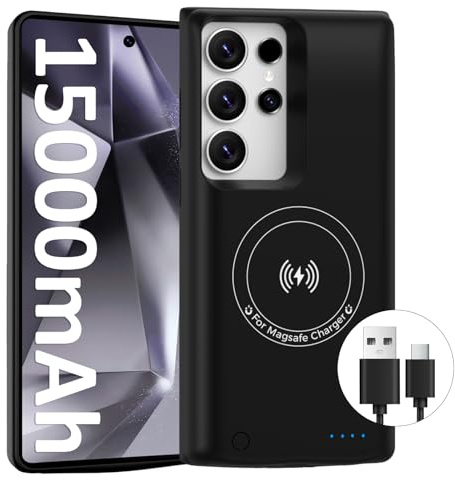 HUOBAO Akkuhülle für Samsung Galaxy S22/S23 Ultra (15000 mAh), schnelles GaN-Ladegerät, Powerbank-Ladehülle, kabelloses Ladegerät und 20 W USB-C-Kabel