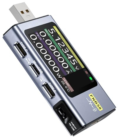 Wattive FNB58 USB Tester Messgerät, Digitales Multimeter Typ C Tester Voltmeter Amperemeter Kapazitäts- und Welligkeitsmessung mit Bluetooth Auslöser Schnellladungserkennung 4–28V Überwachungsspannung