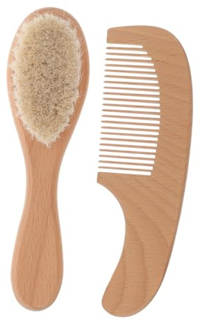 Milisten Set de Brosse à Cheveux pour Bébé en Bois Léger Poils Doux, Facile à Nettoyer, pour Soins du Cuir Chevelu Lors D'occasions Spéciales