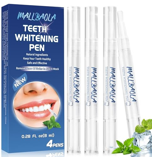 Teeth Whitening Pen(4 Pens), Instant Brightening Teeth Whitening Gel, No Sensitivity Teeth Whitening Kit, Effective & Enamel Safe Teeth Whitener, Fast Tooth Whiter Pen Removes Years of Stains