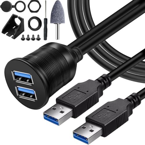 DAOKAI USB Armaturenbrett-Kabel für bündige Montage,Runden Dual USB 3.0 Buchse Dual Port Verlängerung,Verlängerungskabel 1M für Auto, Boot, Motorrad