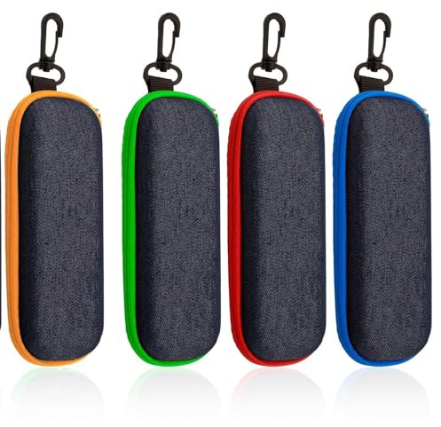 RNXSIB Brillen Etui Hart,4 Stück Brillenetui aus Denim Stoff, Mode Harte Brillenetui Tragbare Reise-Brillentasche mit Reißverschluss 4 Stück Vielseitigkeit Tragbarkeit