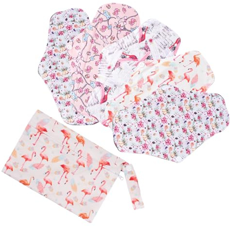 BAZEITFLOW Wiederverwendbare mit Bambuskohle Super Saugfähig aus Mikrofaser Damenbinden und Faltbar Inklusive Aufbewahrungsbeutel 5 Stück Zufällige Farbe für Period Panties