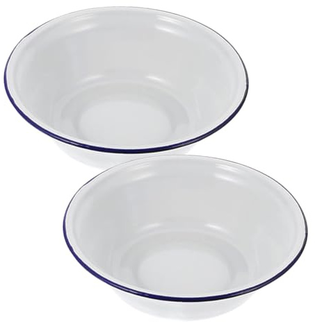 Angoily 2 Stück Emaille Schüssel Tiefe Unzerbrechliche Küchenschale Vielseitig Nutzbar als Salat Suppenschüssel Vintage Emailliertes Geschirr für Obst Teig und Gemüse