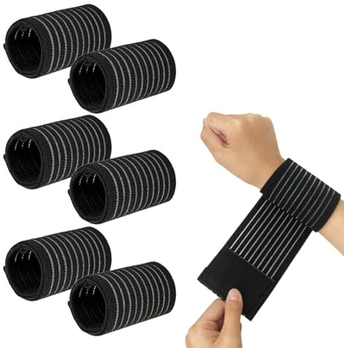 6 Piezas Muñequeras Deportivas, Muñequera Túnel Carpiano, Correa de Muñeca Elástica Polímero de Compresión Transpirable Soporte, Transpirable Banda Elástica Muñequera Deportiva (Negro)