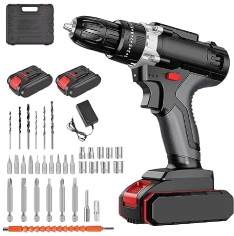48V Cordless Drill Combi Driver, 3-in-1 Brushless Motor Hammer Drill Set with 2X 2Ah Li-Ion Batteries, 50Nm Heavy Duty Electric Screwdriver Kit for Wood & Metal Built-in LED Working Light