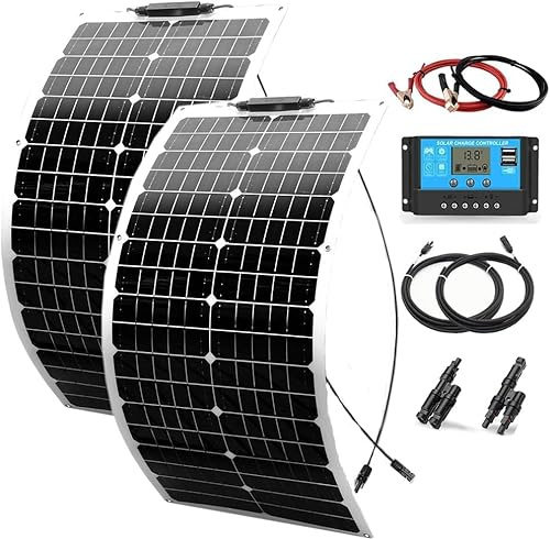 Flexible Solarpanel Kit 100w Solar Set 12V, 2X50Watt Solarmodul Flexibel | Solaranlage Wohnmobil Komplettset mit 10A 12V/24V Solar-laderegler Solarkabel für 12v Batterien Camping Boot Wohnwagen