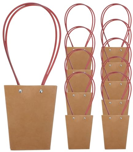 HOLIDYOYO 10 Pezzi Sacchetti Regalo Impermeabili in Carta Kraft Manico, Buste Pieghevoli per Fiori Secchi e Piante in Vaso Piccole, Adatti per Decorazioni da Scrivania