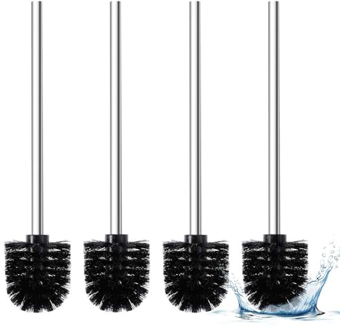 WC Bürste,Klobürste Schwarz Ø7,5 cm,4 Stück,Toilettenbürste Schwarz mit Edelstahlgriff,WC-Bürste Toilettenbürste Klobürsten Ersatz-Bürste für eine gründliche WC-Reinigung,Stehende Edelstahl-WC-Bürsten