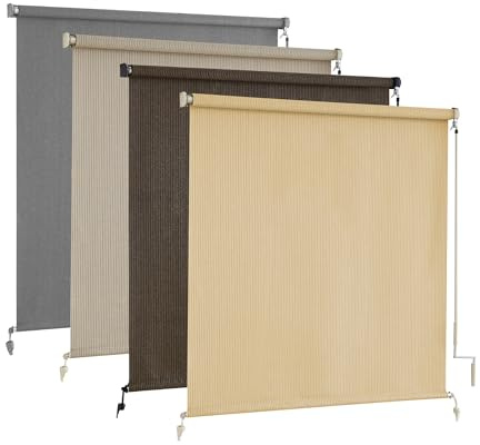 AOSKY Outdoor Roller Shades Cordless Blinds for Patio Porch Pergola Balcony Patio Windows 48W x 72H, Wheat | 48W x 72H, Wheat, Roller Blinds Cloth for Porch Pergola Balcony Backyard