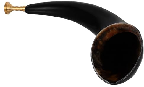 GARVALON Wikingerhorn aus Echtem Ochs Horn und Metall Leicht mit Exzellenter Projektion für Outdoor Feiern und Halloween Partys als Authentische Requisite