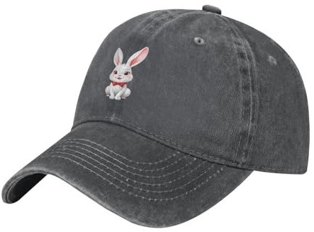 WINHGA Cappello da baseball nero per adulti, coniglietto bianco con guance rosse, stampe per uomini e donne, leggero e asciutto