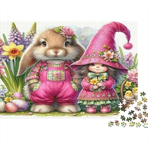 Easter Bunny Girl 1000 Piece Jigsaw 100% Recycled Board Sustainable Bunny Gnome Garden Couples Family Digital Detox Cognitive Development Home Decor 70x50cm/1000pcs