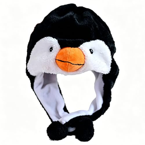 Huhaokejis Penguin Plush Hat, Penguin Plush Animal Winter Ski Hat, Plush Animal Hat, Penguin Earflap Cap, Plush Hat Cartoon Earflap Winter Ski Aviator Style Hood For Kids Teens