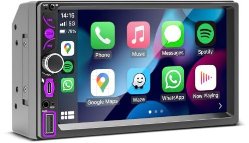 Autoradio 2 DIN con CarPlay & Android Auto Senza Fili - Schermo Touch 7 Pollici Capacitivo, Bluetooth Stereo 5.0, Mirror Link, Radio FM/AM/RDS/EQ, Microfono Duale, USB Type-C, Telecamera Posteriore