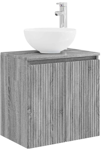 Mhdvray Waschbeckenunterschrank mit Waschbecken Wandmontiert - Modernes Badezimmer Möbel-Set Platzsparend, Waschtisch Hängend mit Stauraum für Badartikel, Grau Sonoma, 49,5x41x64,5 cm