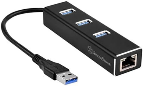 SilverStone SST-EP04 – 3-puertos USB 3.1 Gen 1 Tipo A/Adaptador de red Gigabit Ethernet RJ45, aluminio, negro