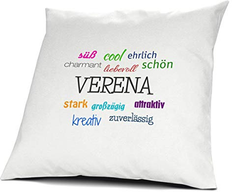 printplanet Kopfkissen mit dem Namen Verena, Kissen mit Füllung - Positive Eigenschaften, 40 cm, 100% Baumwolle, Kuschelkissen, Liebeskissen, Namenskissen, Geschenkidee
