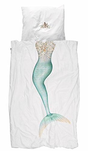 Snurk Bettwäsche Mermaid Weiß Meerjungfrau Kinder Mädchen Kostüm Perkal, Größe:135 cm x 200 cm