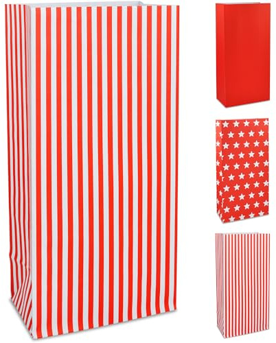 Frau WUNDERVoll® 60 PAPIERTÜTEN MIT BODEN ROT, STREIFEN 12x7x24cm / Blockbodenbeutel, Tüte, Papierbeutel, Papiertüte, Geschenktüte, Geschenkbeutel, Gastgeschenk, Hochzeit, Mitgebseltüte, Falttasche