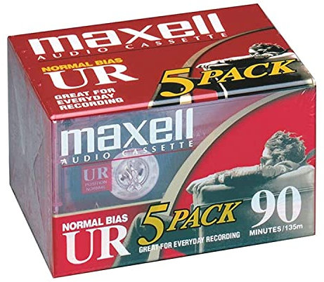 Maxell 108562 UR-90 Lot de 5 cassettes audio à polarisation normale, 90 minutes, avec étuis