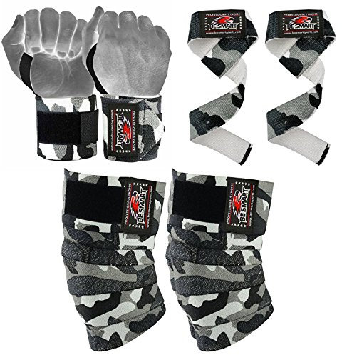 BE SMART besmart Kniebandagen Gewichtheben Body Building Gym Training für die Bein Wrist Straps G, Herren, Gray Camo, Einheitsgröße