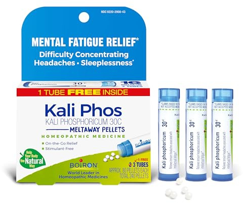 Boiron Kali Phosphoricum 30C Homeopathic Medicine for Headaches, Sleeplessness, Mental Fatigue, and Concentration Difficulties - 3 Count (240 Pellets)