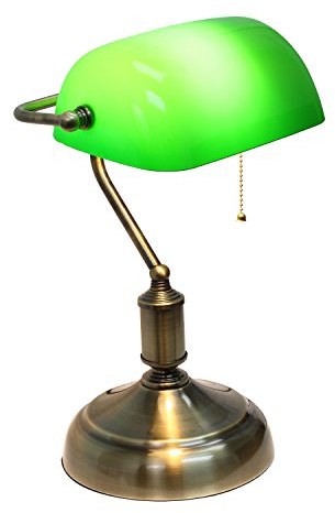Simple Designs LT3216-GRN Executive Banker's Desk Lamp with Glass Shade, Green