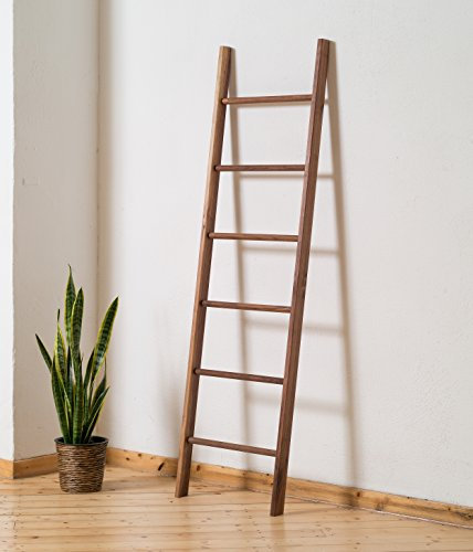 Kleiderleiter Premium Natur | Kleiderständer massiver Nussbaum | 171x 47 x 5,5 cm | 6 Sprossen | Handtuchleiter für Bad & Schlafzimmer | vollständig aufgebaut | Handarbeit aus Deutschland