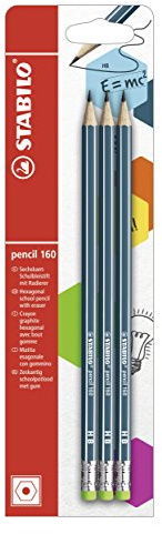 STABILO - Bleistift mit Radierer - pencil 160 | petrol, 3er Pack, Härtegrad HB
