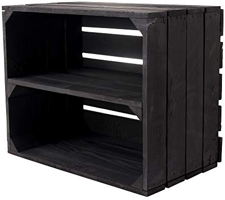 Schwarze Holzkiste mit Mittelbrett als Schuh- oder Bücherregal ( 1 Kiste )