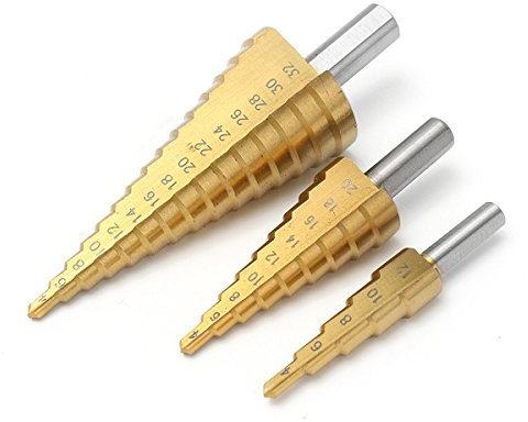 EsportsMJJ 3Pcs Titanio Recubierto HSS Paso Cono Broca Taladro Cortador 4-12/20/32 mm
