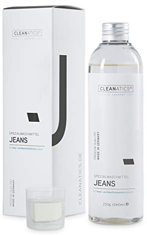 CLEANATICS Jeanswaschmittel - verhindert Verblassen der Waschung - Denim Waschmittel Konzentrat für frischen Duft bei Jeans Hosen, Jeansjacke, Jeansrock, Jeanskleid, Jeanshemd, Denim Shirt - (250 g)