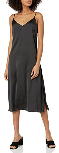 The Drop Ana Vestido de estilo lencero de largo medio y efecto de seda con cuello de pico Mujer