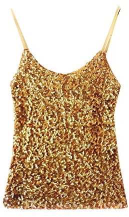 Top con Paillettes Smanicato da Donna Canotte Gilet Estive Scintilla Glitter Vest Tops Oro Taglia Unica