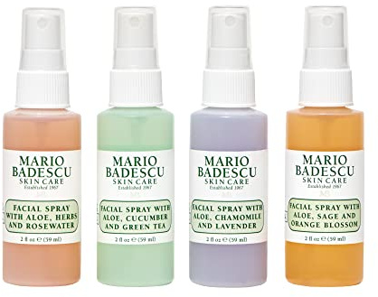 Mario Badescu Mini Mist Facial Spray Collection with Rose Water, Cucumber, Lavender and Orange Blossom, Multi-Purpose Cooling and Hydrating Face Mist for All Skin Types, 2 Fl Oz (Pack of 4)