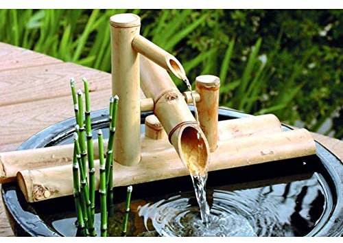 zenggp Bamboo Fountain Decor, Water Spout With Pump, Garden Decoration, Waterfall, Outdoor Japanese Garden Feature,40cm