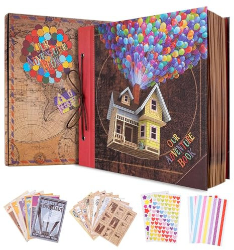 Our Adventure Book Album Photo Scrapbooking, Vintage Style, Livre de Voyage a Remplir/Livre d'anniversaire de Mariage,Cadeau de Fête des Mères, Cadeaux pour la Saint Valentin, 60 Page