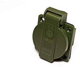 HOLZER Anbausteckdose 8 Stück IP44, Hohlraumsteckdose, Einbausteckdosen Schuko Anbau Steckdose 16A Feuchtraum / PA6 / + Flansch Dichtung (Olive Grün RAL 6003)