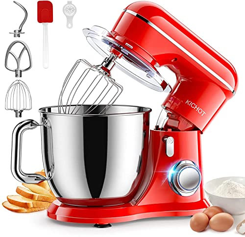 KICHOT 4.5L Impastatrice Planetaria, 1300W 10Velocità Robot da Cucina Elettrico con Gancio per Impastare, Frusta Piatta, Frusta Filo Paraspruzzi,Rosso