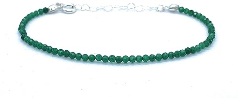 Eloboe essence Damenarmband Grüne Jade Naturstein 2 mm dick 925er Sterlingsilber verstellbar von 16 cm bis 19 cm