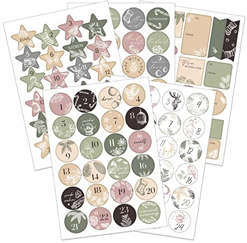 Papierdrachen Geschenkset Adventskalender 2025 - Zahlenaufkleber Motiv Style & extra Geschenksticker - zum Basteln von Weihnachtskalendern und Geschenken