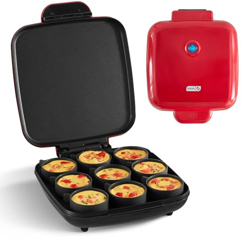 Dash Sous Vide Style Family Size Egg Bite Maker for Breakfast Bites, Sandwiches, Healthy Snacks or Desserts, Keto & Paleo Friendly (9 Servings), Red, 9 Egg Bites