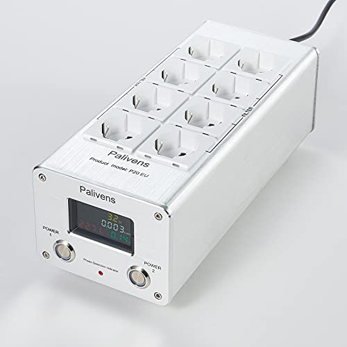 Pailvens Netzfilter Steckdosenleiste HiFi, 8 Fach Entstörfilter Steckdose mit LCD-Anzeige, Überspannungsschutz, Lastschutz bis 15 A, Mehrfachsteckdose für Lautsprecher, CD DVD Player, Silber