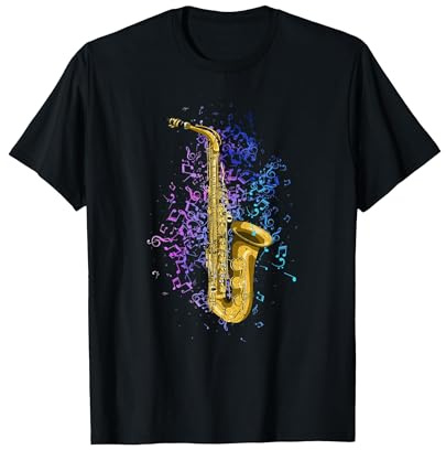 Jazz Saxophoniste Saxo Notes De Musique Saxophone T-Shirt, Homme, Noir, XL